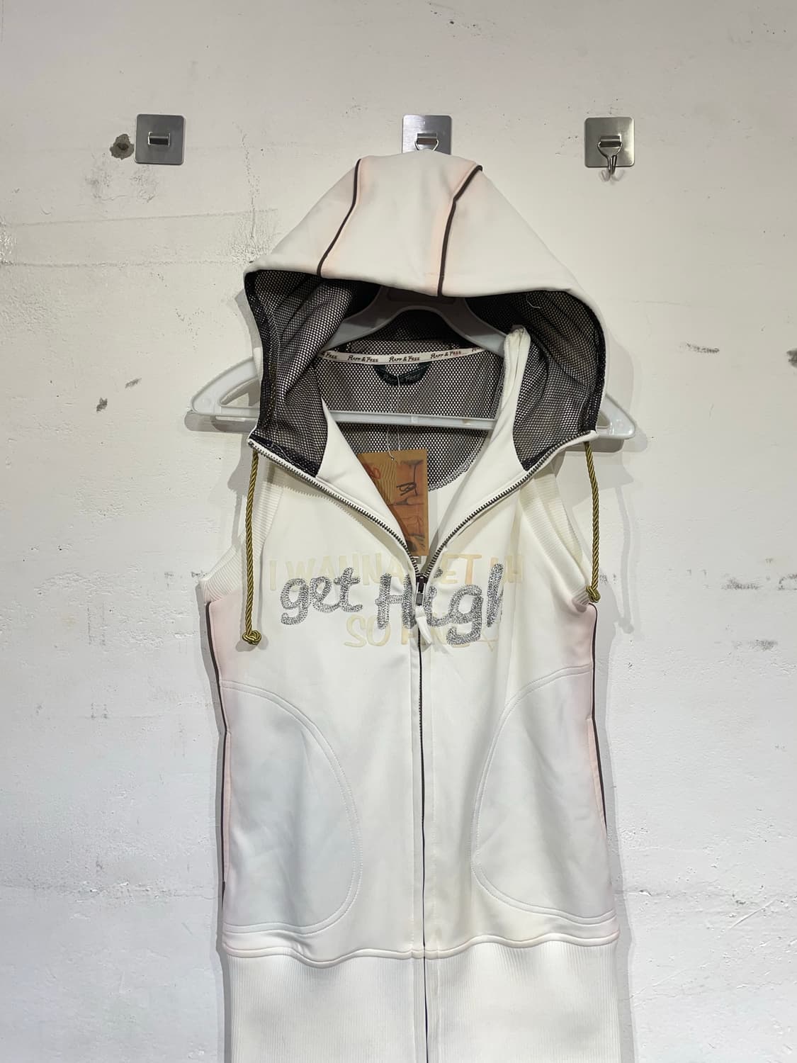 빈티지 y2k 화이트 글리터 펑크 후드 베스트 조끼 S 상품이미지7