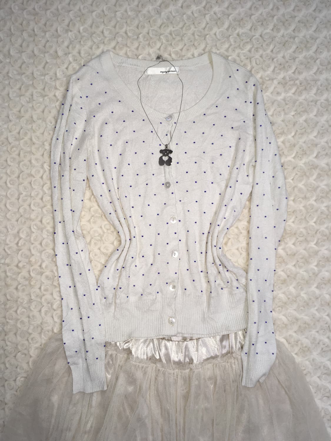 jpn vintage ivory blue beads cardigan 상품이미지1