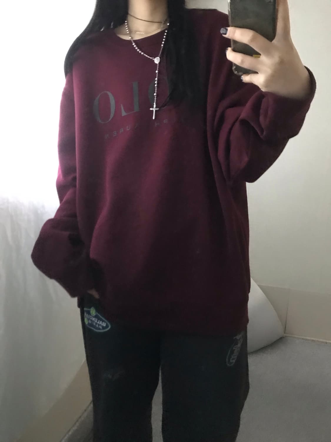 폴로 버건디 오버핏 맨투맨 상품이미지6