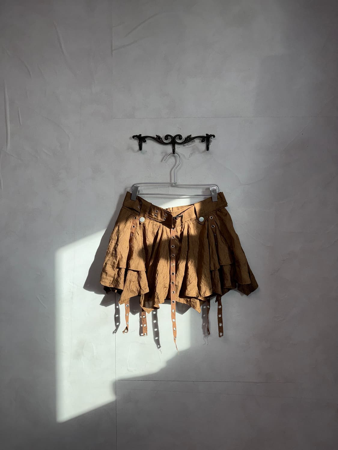 Brown eyelet unbalance grunge western sk 상품이미지1
