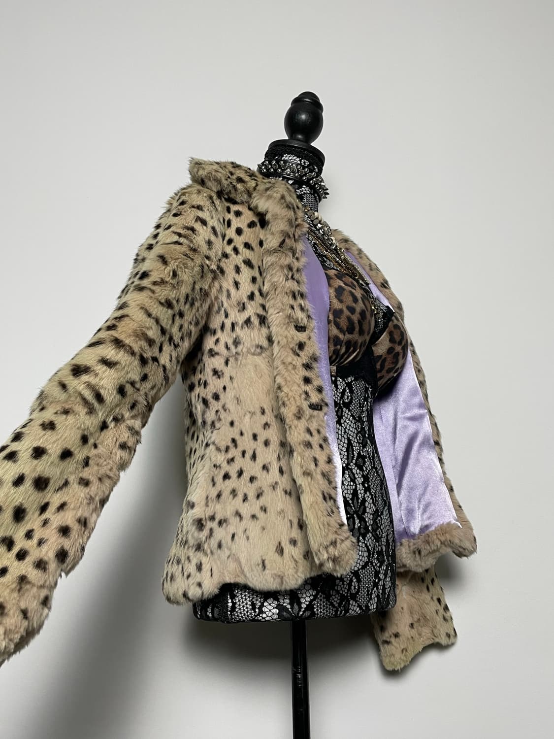 Jpn 갸루 레오파드 호피 퍼플 토끼퍼 리얼퍼 퍼자켓 상품이미지5