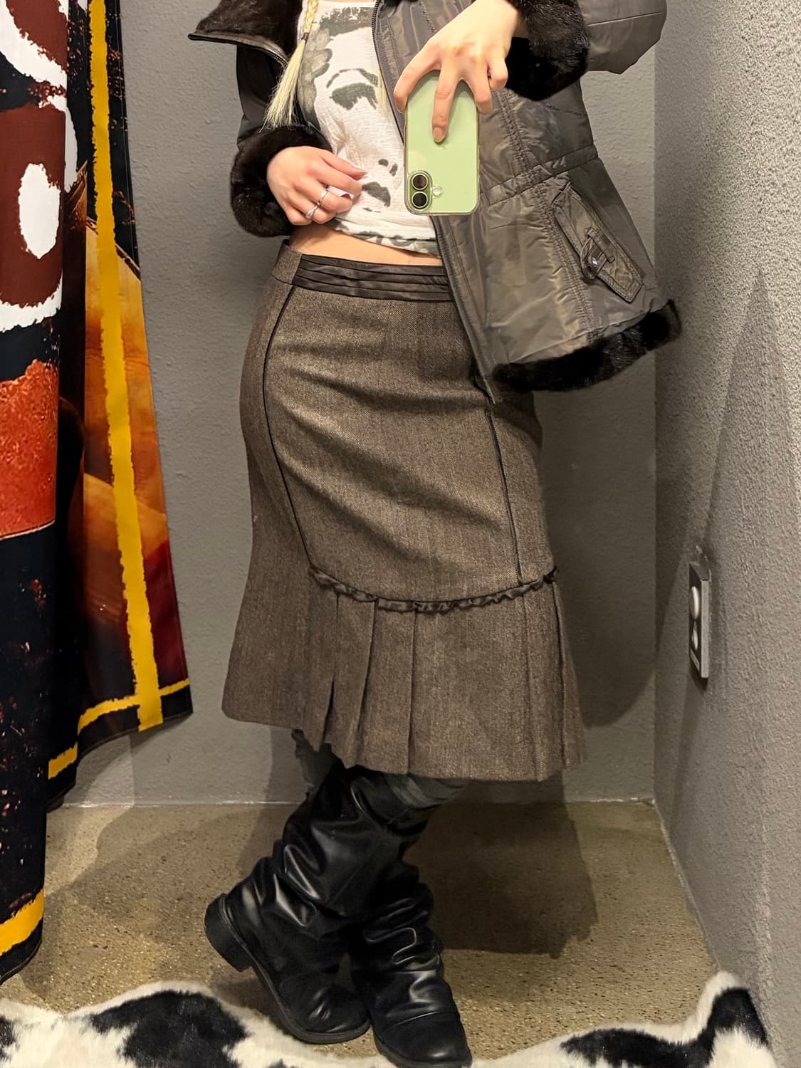 빈티지 디테일 모 미디스커트 상품이미지2