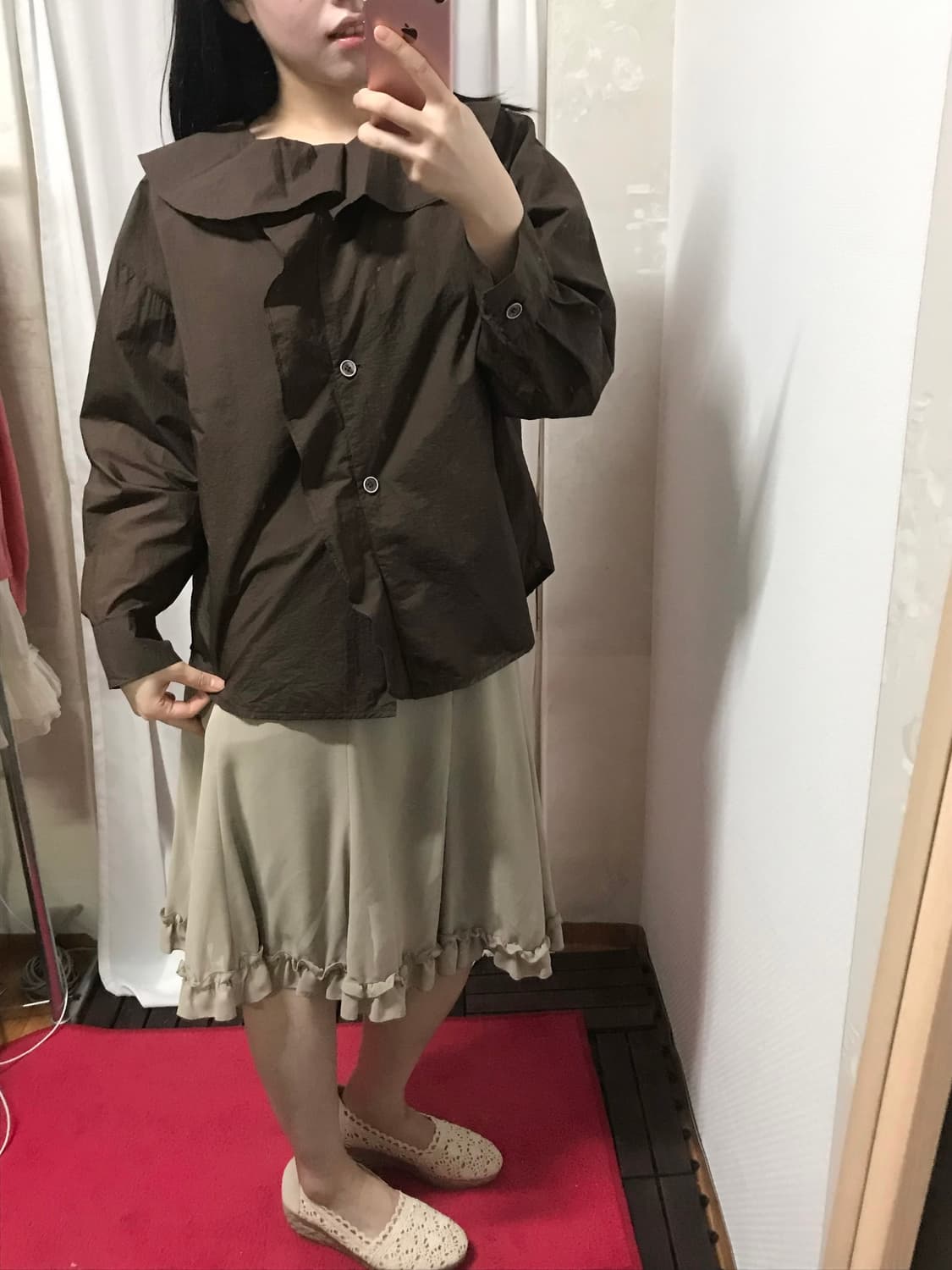 frill brown volume blouse top 상품이미지5