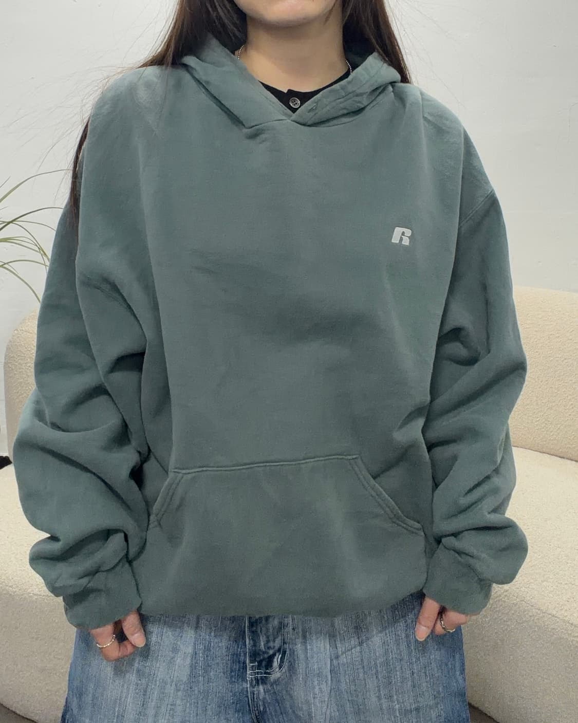 90s RUSSELL 빈티지 그린 루즈핏 후드티 상품이미지1