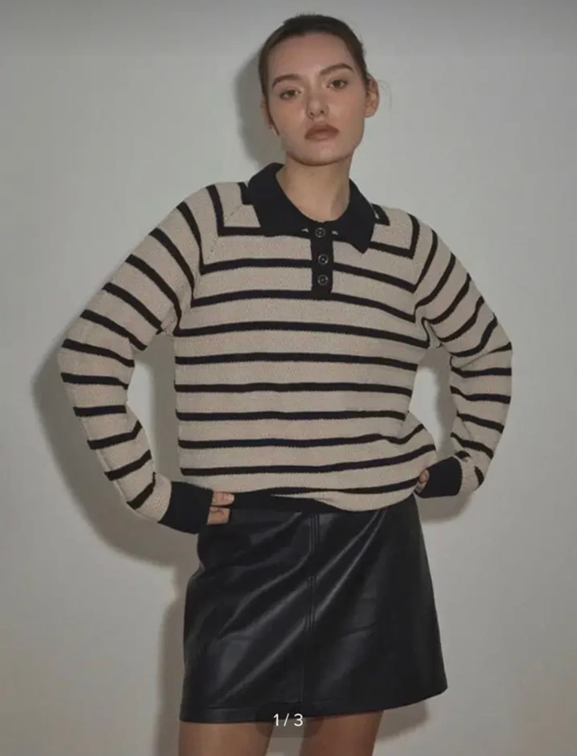 [시엔느] 린넨 자카드 스트라이프 니트 상품이미지1