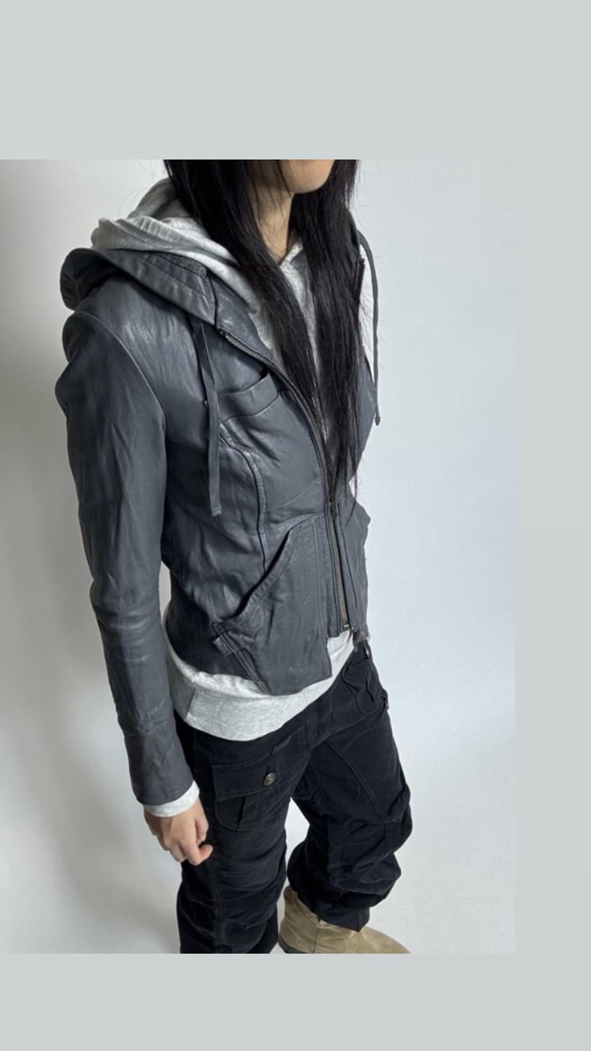 블루그레이 리얼레더 후드 집업 상품이미지1