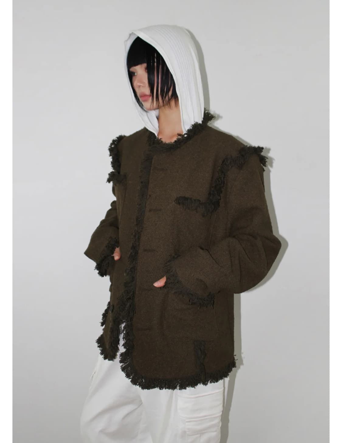 지그재그 아케 울 트위드 자켓 브라운 상품이미지3