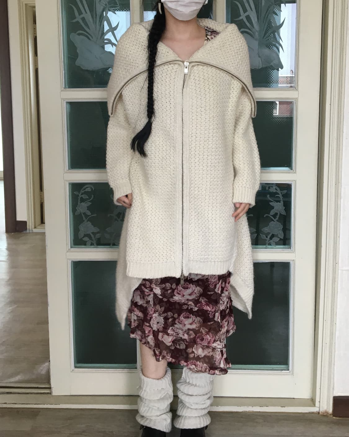 Heavy wool high neck unbalanced knit zip 상품이미지1