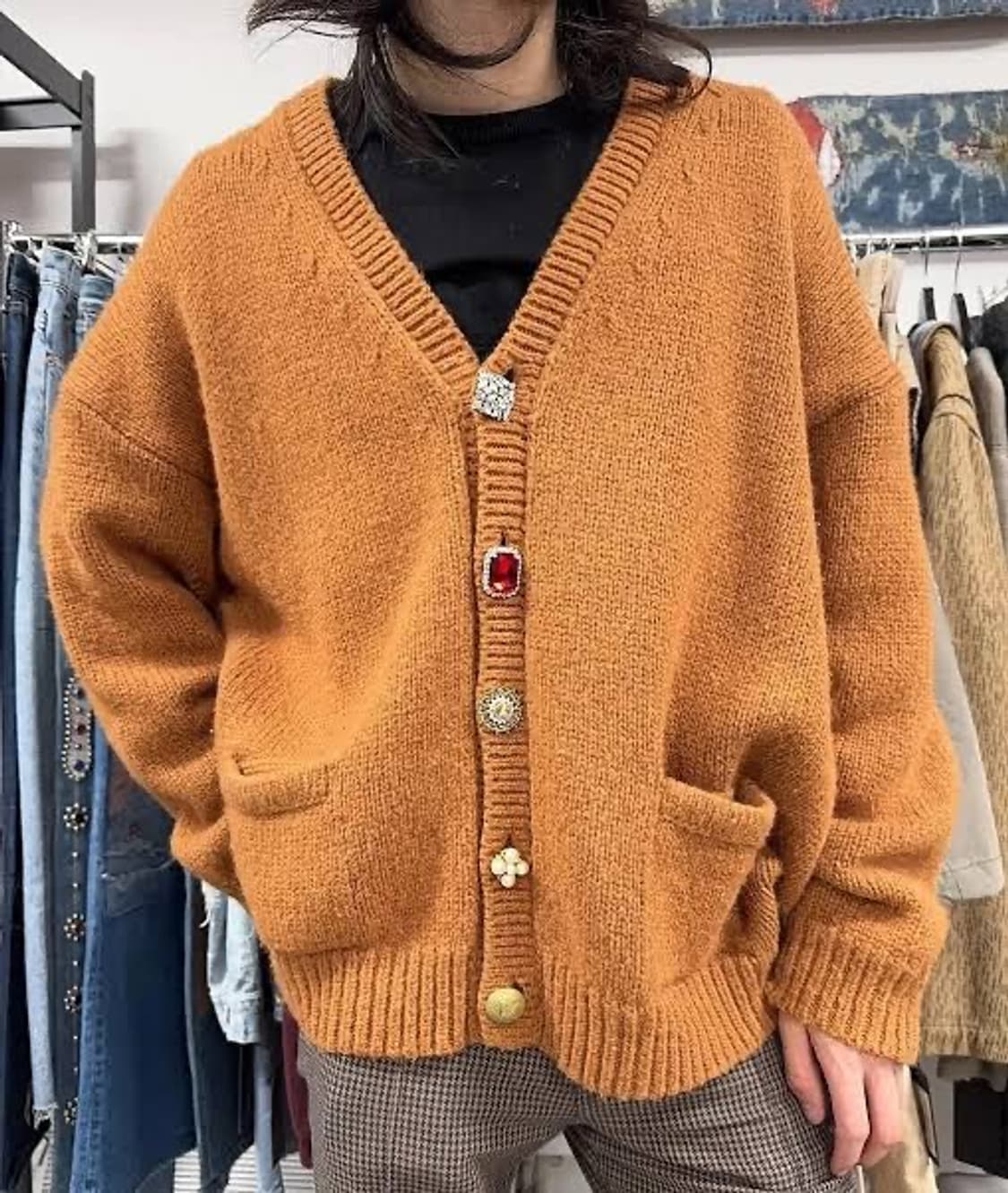 Vetements 베트멍 보석 디테일 버튼 카멜 가디건 (루비버튼 손실) 상품이미지2