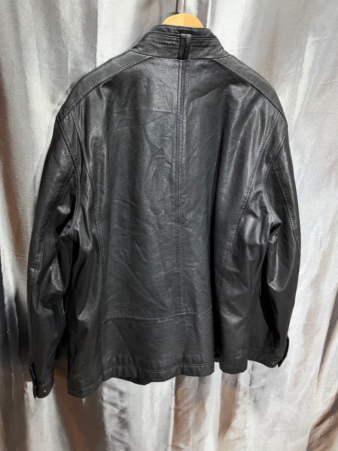 XL 인디언 블루 벨티드 카라 램스킨 레더자켓 상품이미지8