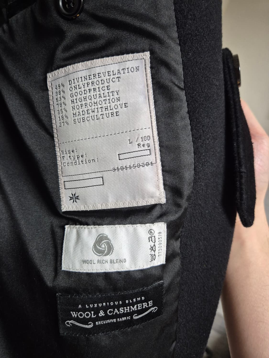 (105/L)토니웩 로우 캐시미어 싱글 코트 블랙 상품이미지5