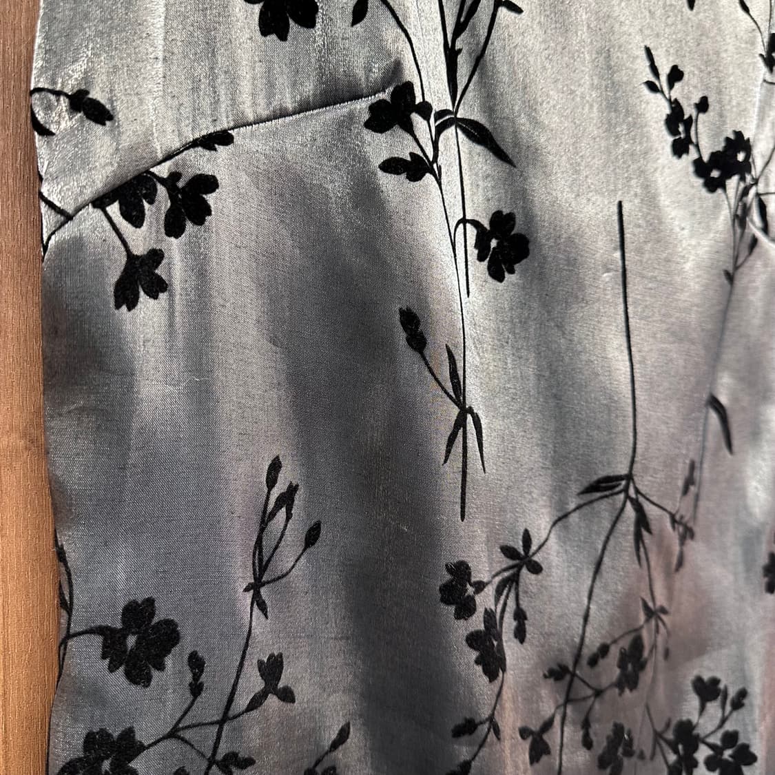 Gray Satin Velvet Flower Long Dress 상품이미지5