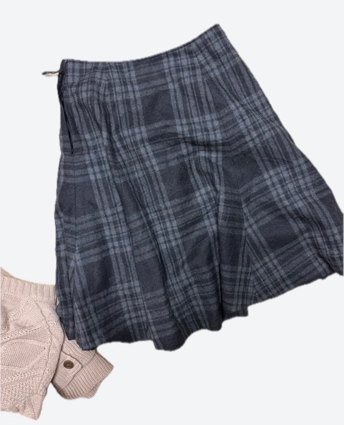모리걸 세트 투피스 Yorkland 체크 플리츠 스커트 + 베이지 가디건 상품이미지3