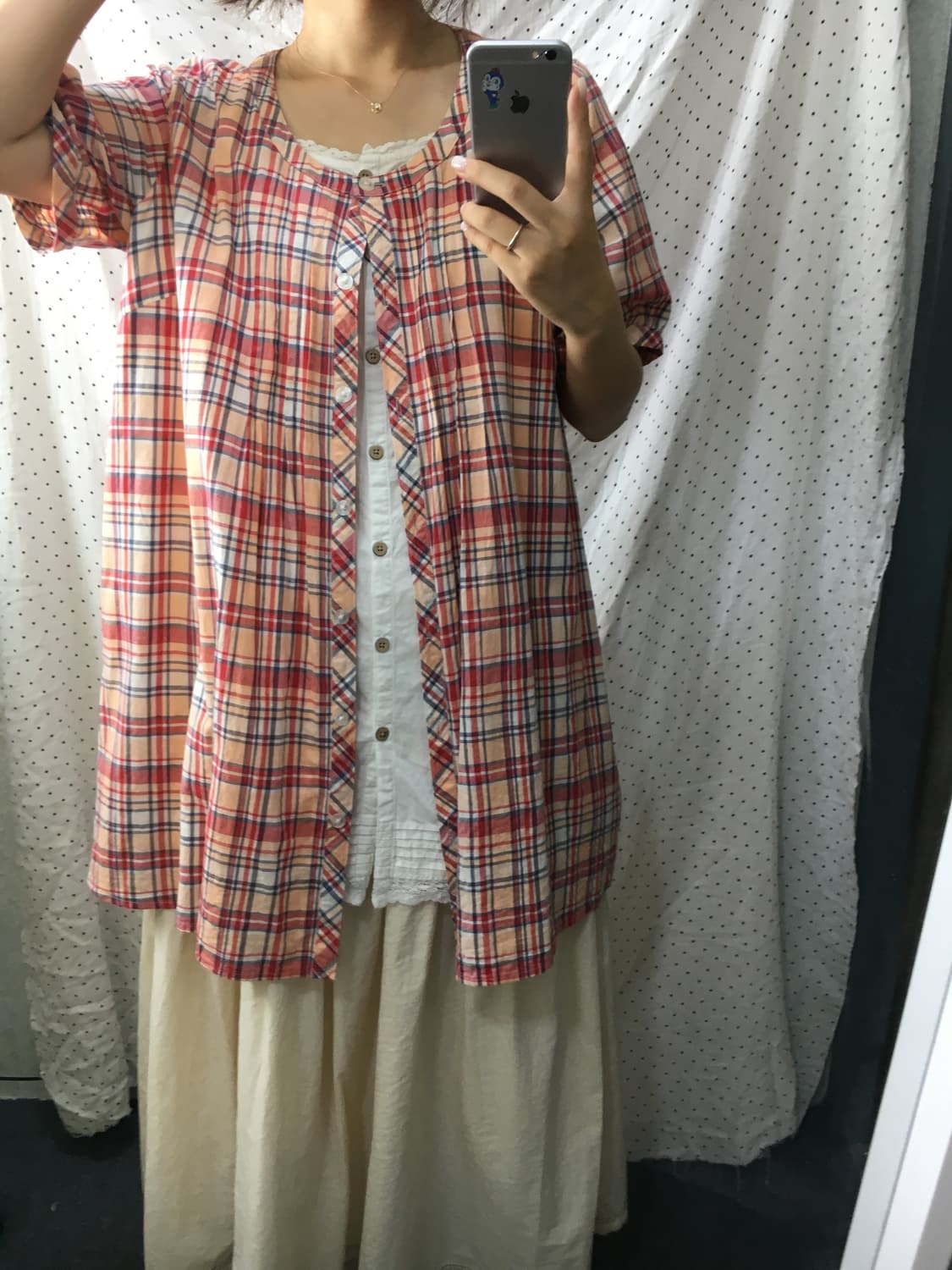 오렌지 체크 반소매 바선생 상품이미지3