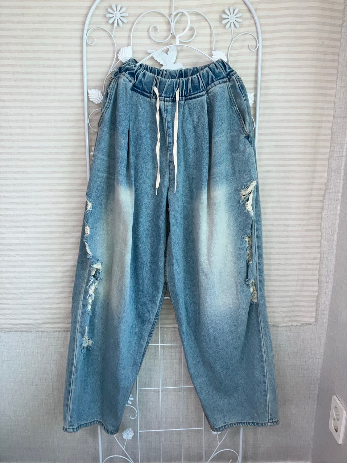 빈티지 데미지 연청 워싱 데님 팬츠 y2k 스트릿 갸루 펑키480 상품이미지1