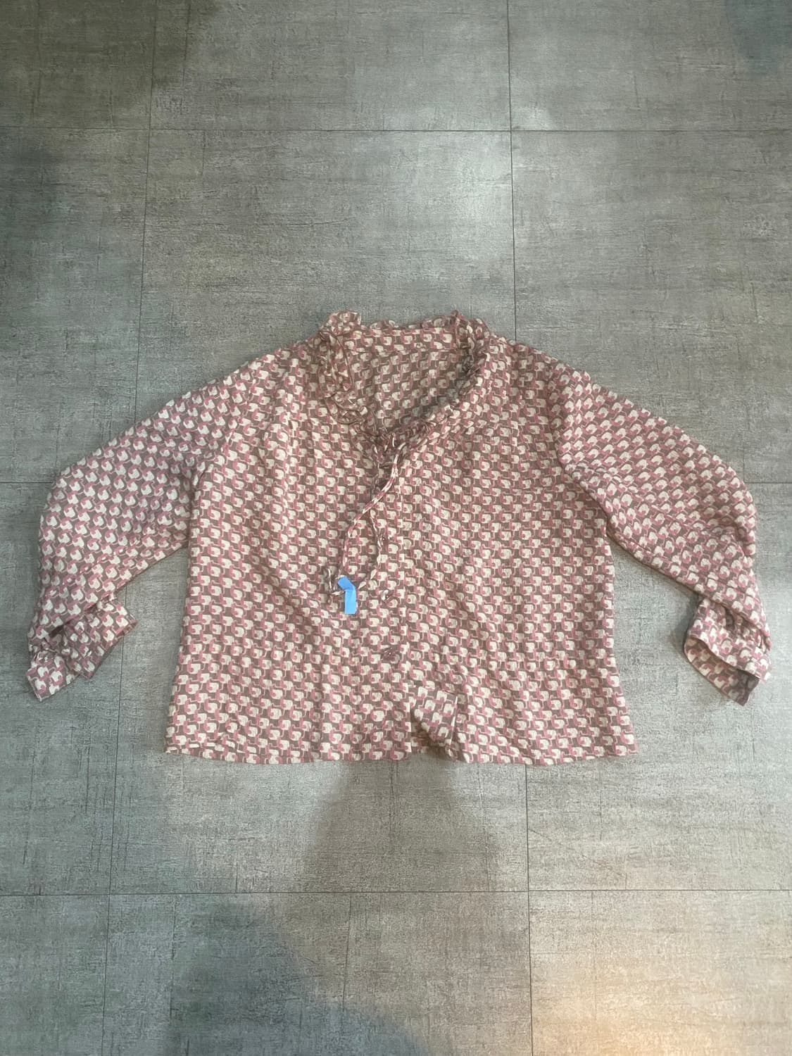 일본빈티지 하구미모리걸 달천깔페어리 잔꽃플라워 타이블라우스 상품이미지1