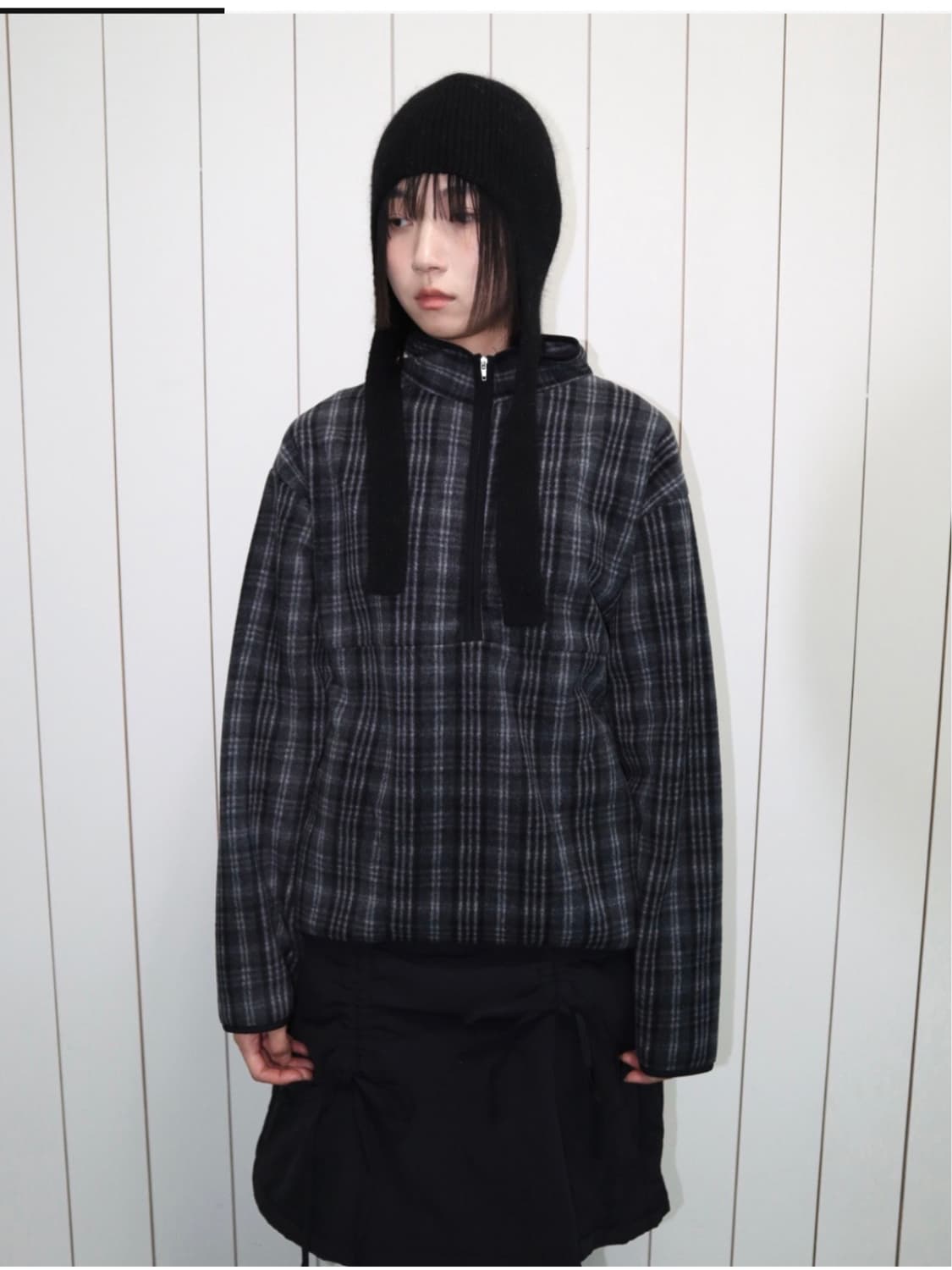 김미 포리 체크 후리스 반집업 상품이미지1