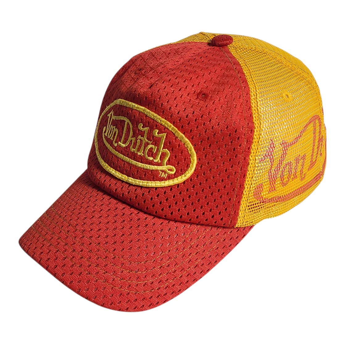 VonDuTch) 본더치 Y2K 사이드 로고 자수 트러커 캡 빨/노 상품이미지2