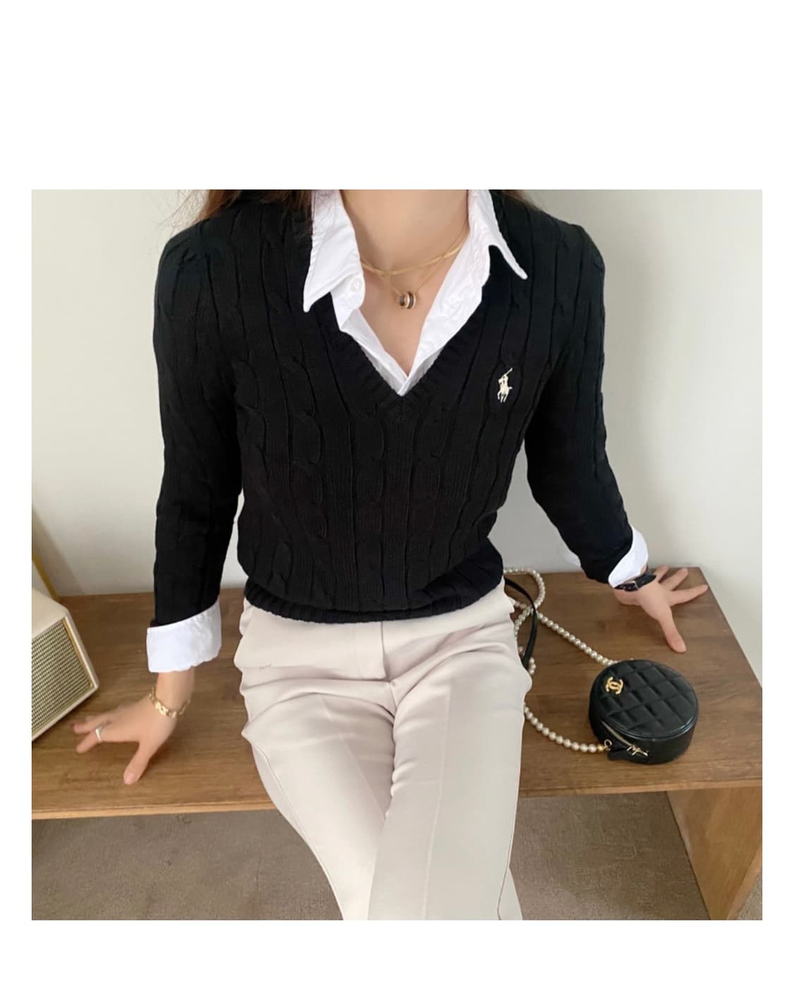 여성 폴로랄프로렌 케이블코튼 브이넥니트 상품이미지1