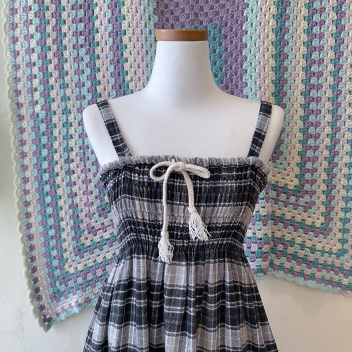 빈티지 니트 패치 체크 스커트 원피스 상품이미지7