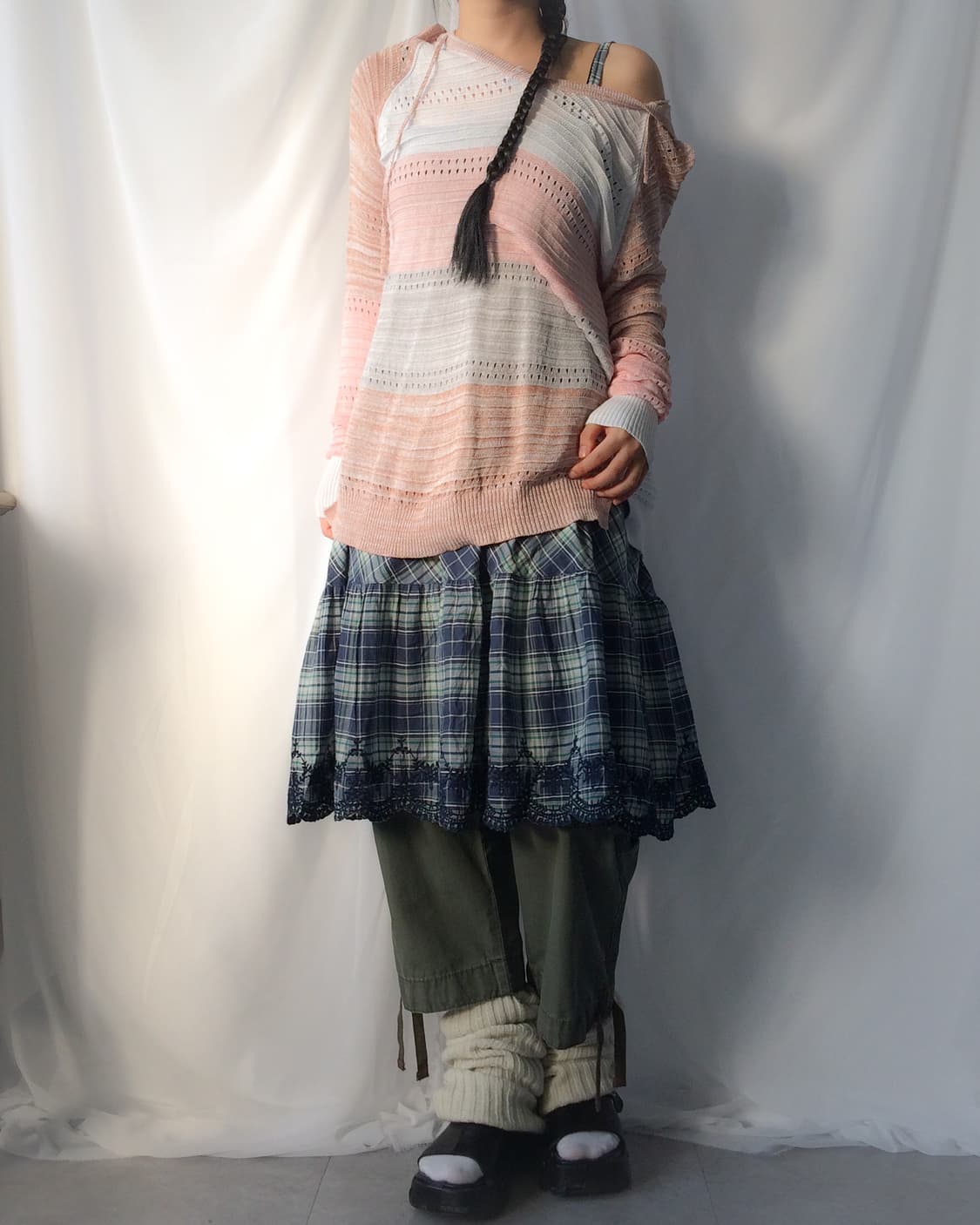 Mixed pattern point crochet hood knit 상품이미지8