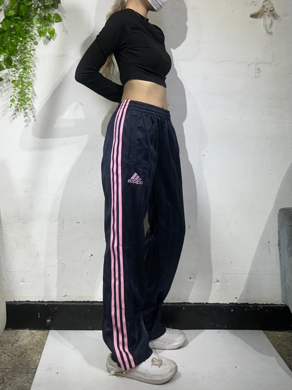00s 아디다스 네이비 핑크 삼선 대대장 와이드 팬츠 S 상품이미지1