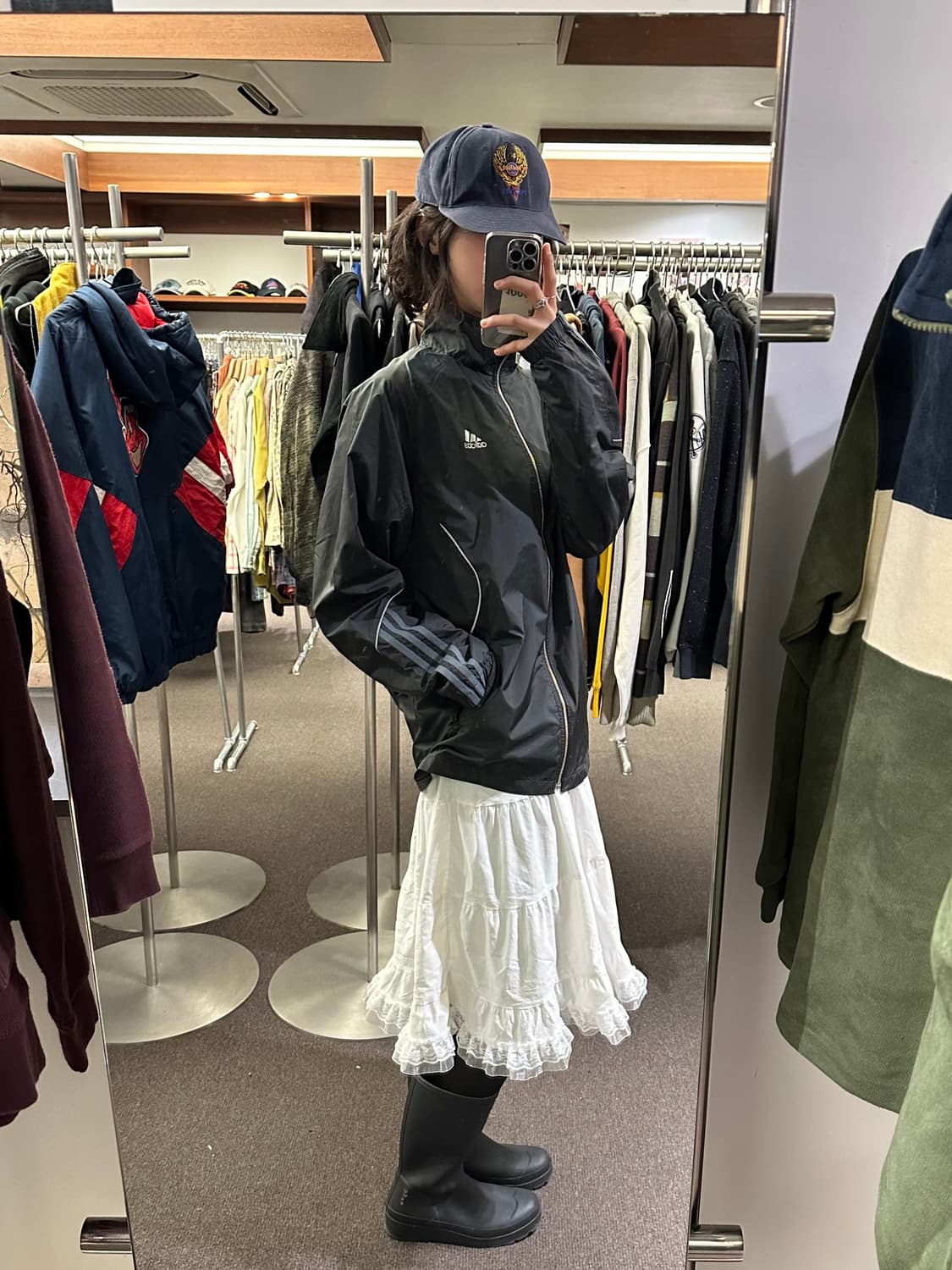 L)Adidas 빈티지 블랙 윈드브레이커 상품이미지1