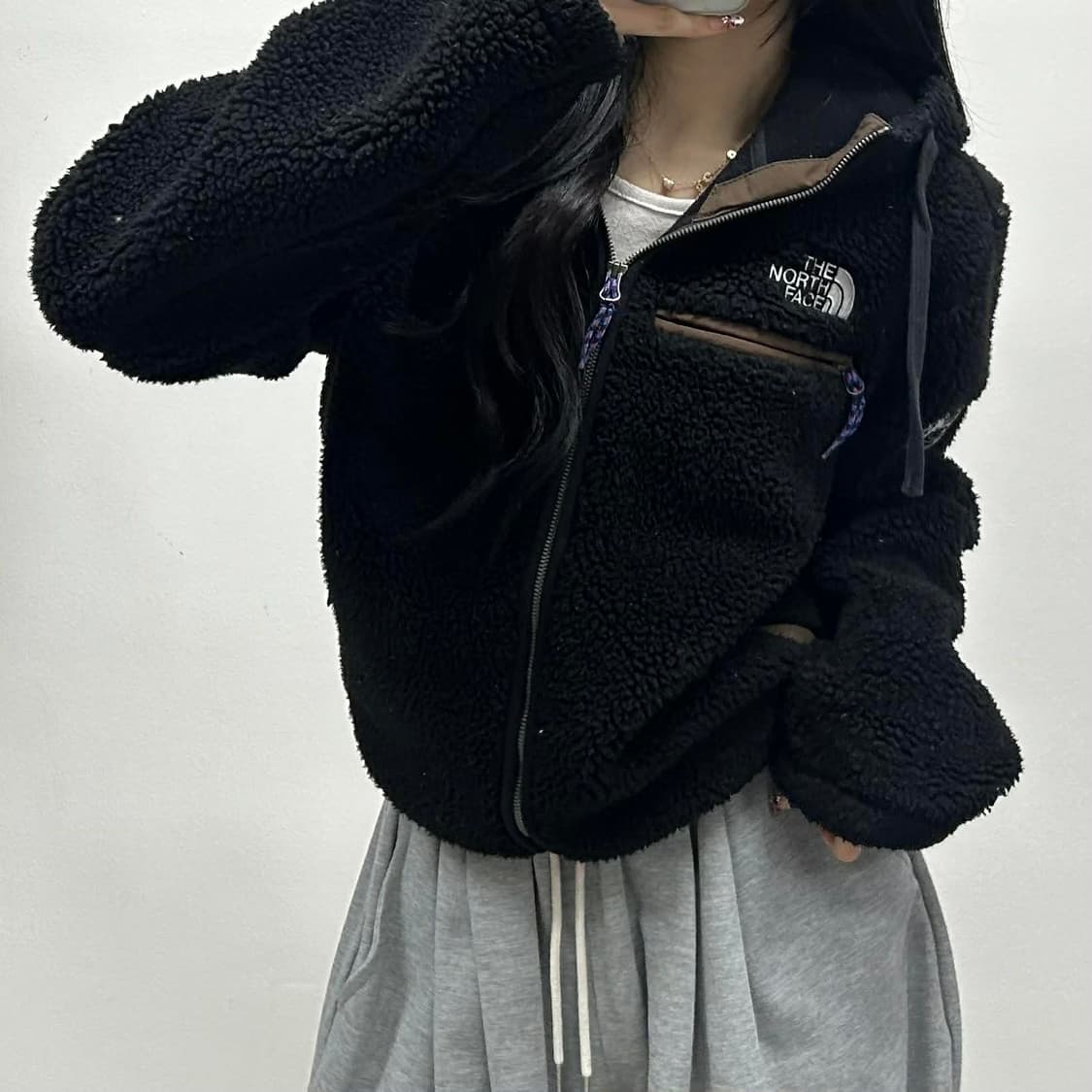 노스페이스 블랙 쉐르파 양털 헤비 플리스 자켓 후드집업 희귀져지(L) 상품이미지2