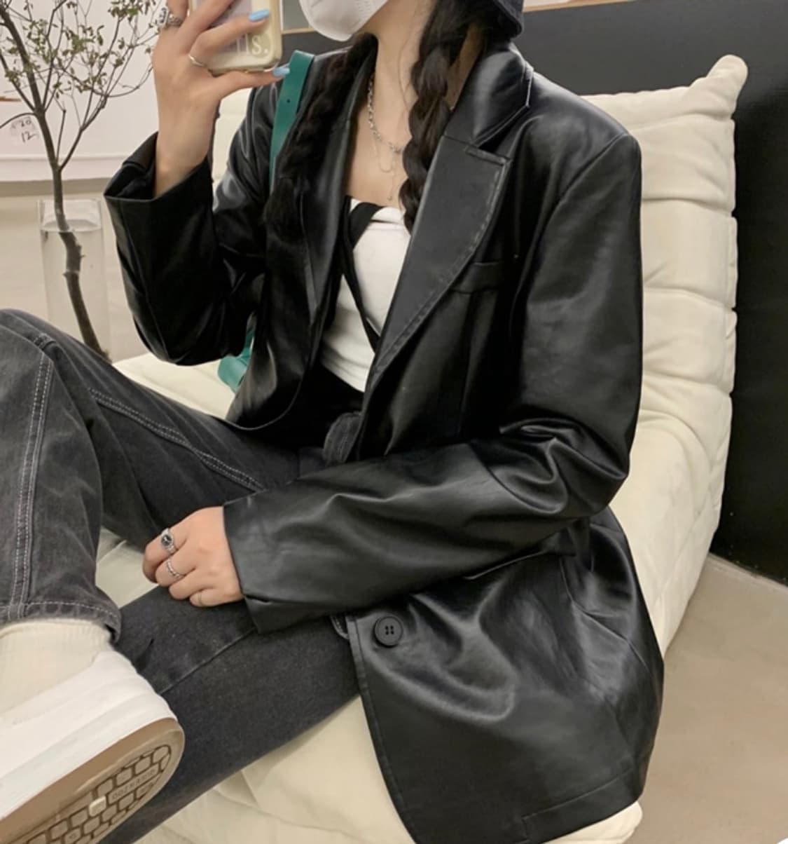 오버핏 라이더자켓 블레이저 가죽자켓 페이크레더 상품이미지1