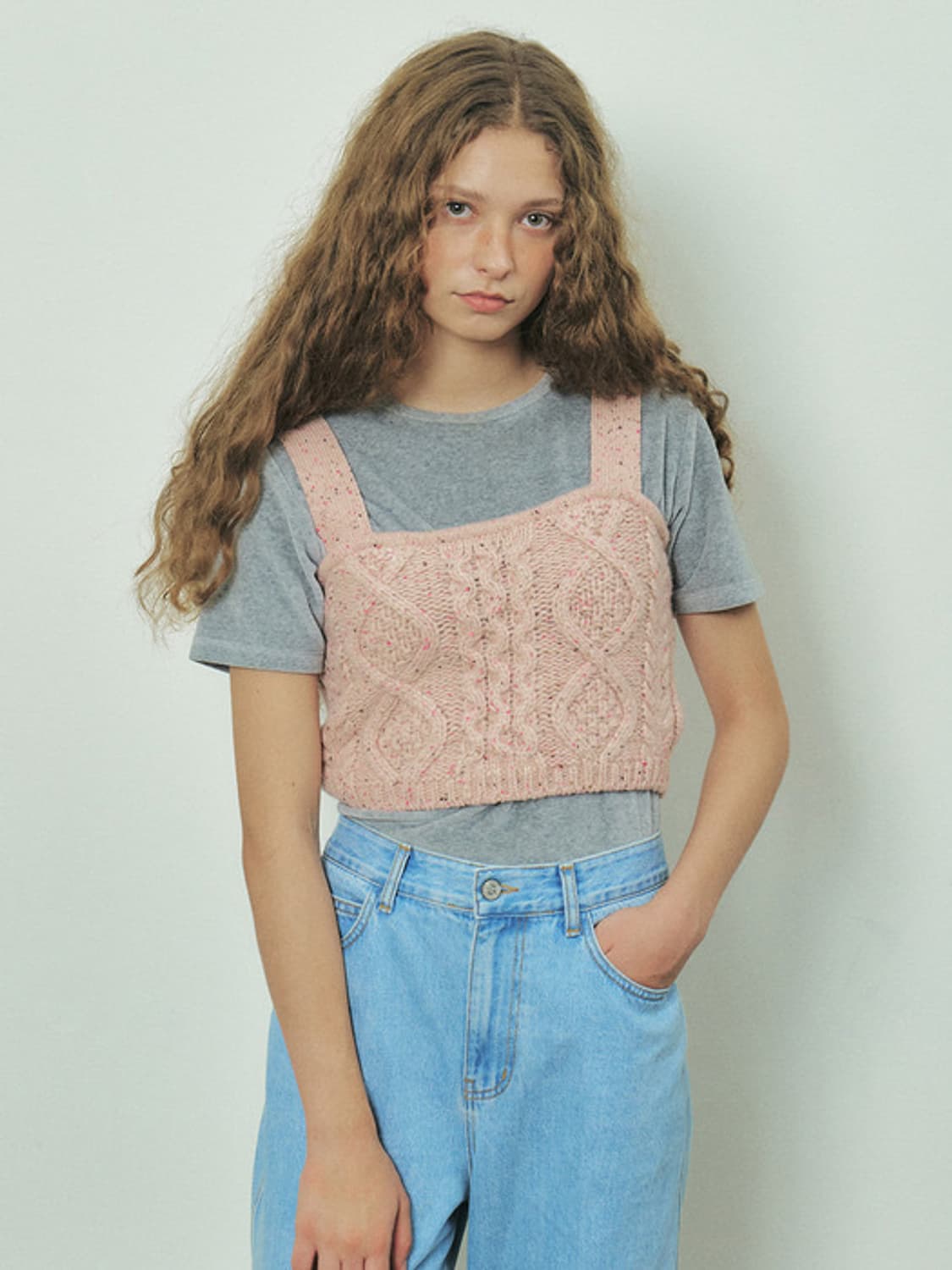 택O) 그로브 ROMMEL 가디건&뷔스티에 세트 핑크 상품이미지3