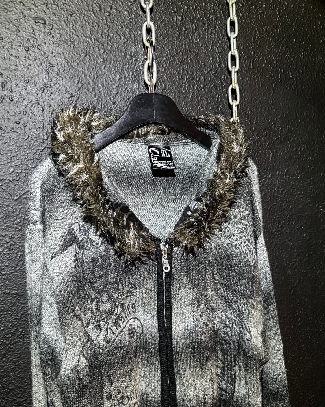 Print Knit Zip Fur Hoodie 상품이미지2