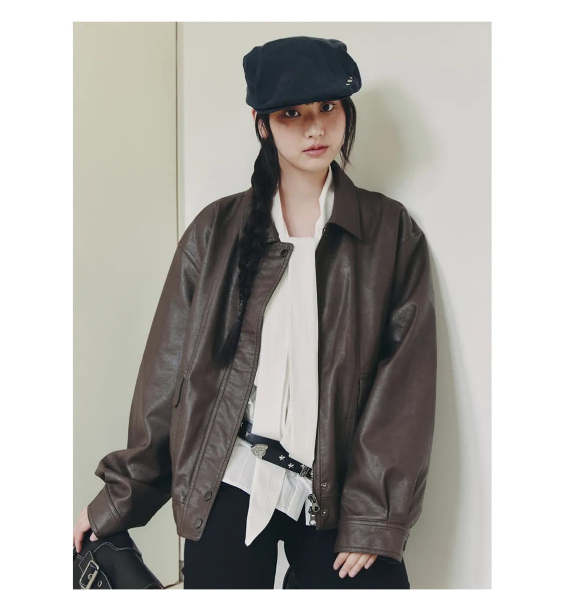 셀리테일즈 faux 레더 자켓 점퍼 브라운 상품이미지2
