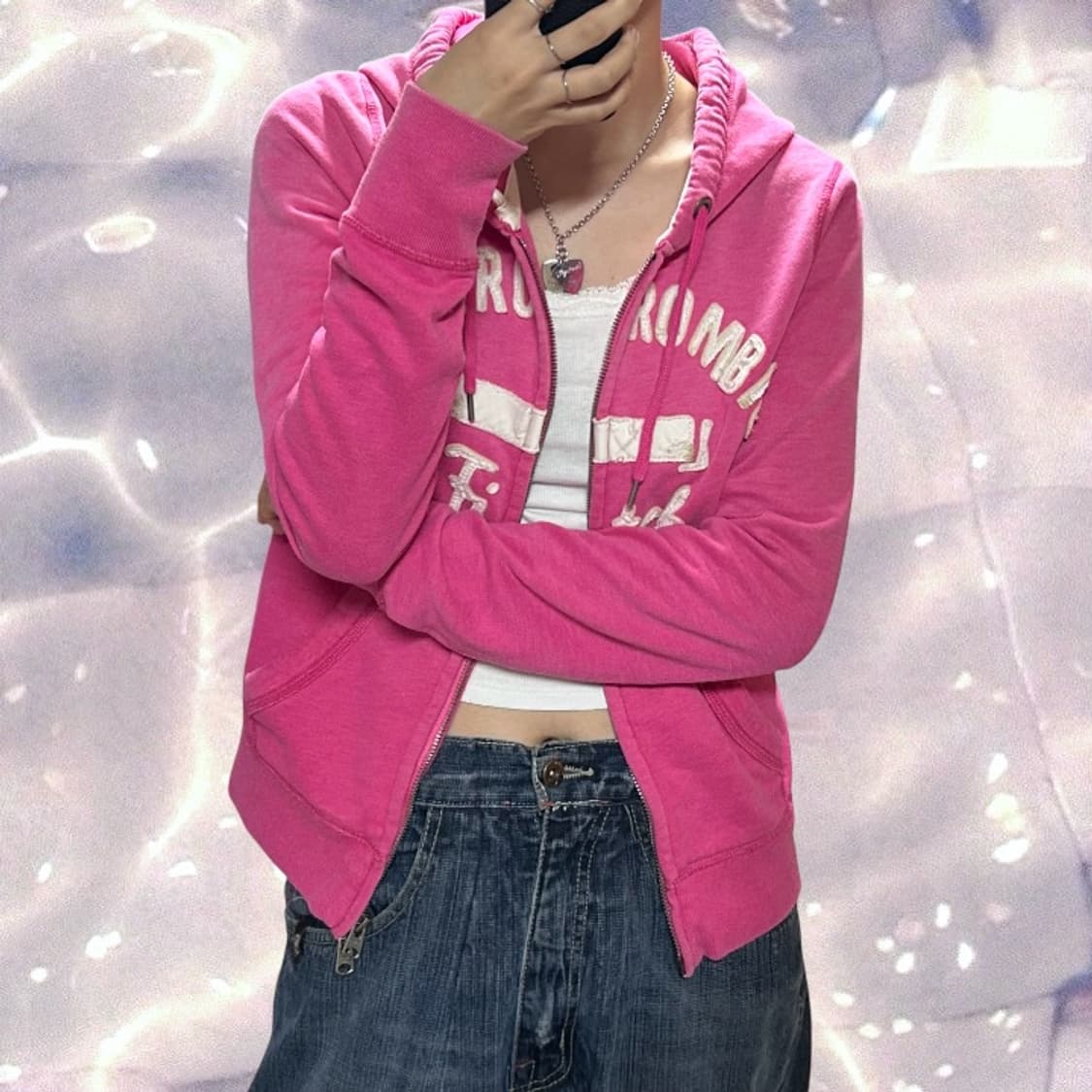 아베크롬비 y2k 기모 후드집업 핫핑크 M 상품이미지1