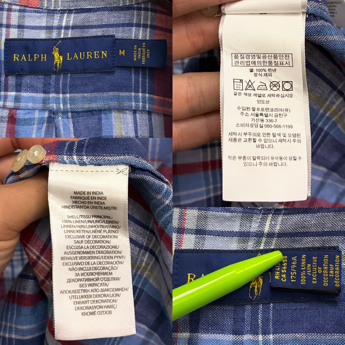 (M)POLO 폴로랄프로렌 마드라스 리넨 버튼다운 반팔 체크셔츠 상품이미지10