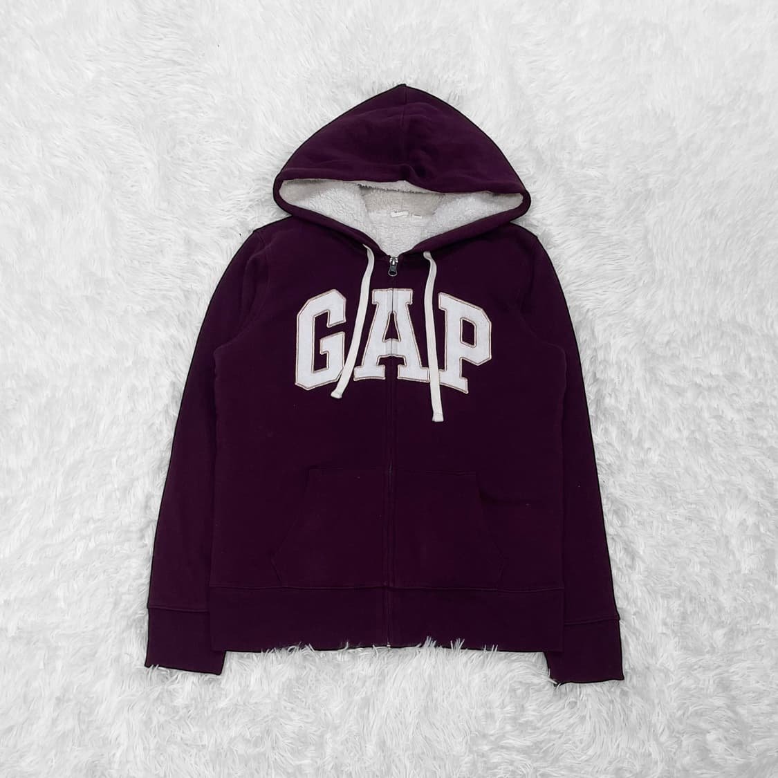 갭 Gap 스펠 로고 양털 후드집업 버건디 상품이미지2