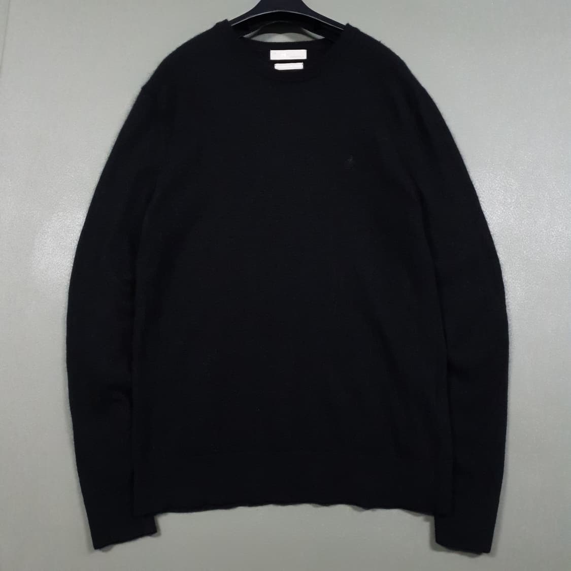 L (100) 빈폴 블랙 울 모 캐시미어 레더 패치 니트 스웨터 상품이미지1