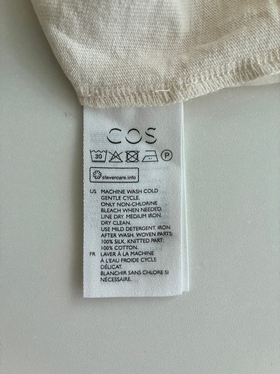 M) 코스 COS 실크 배색 반팔 티셔츠 크림 상품이미지5