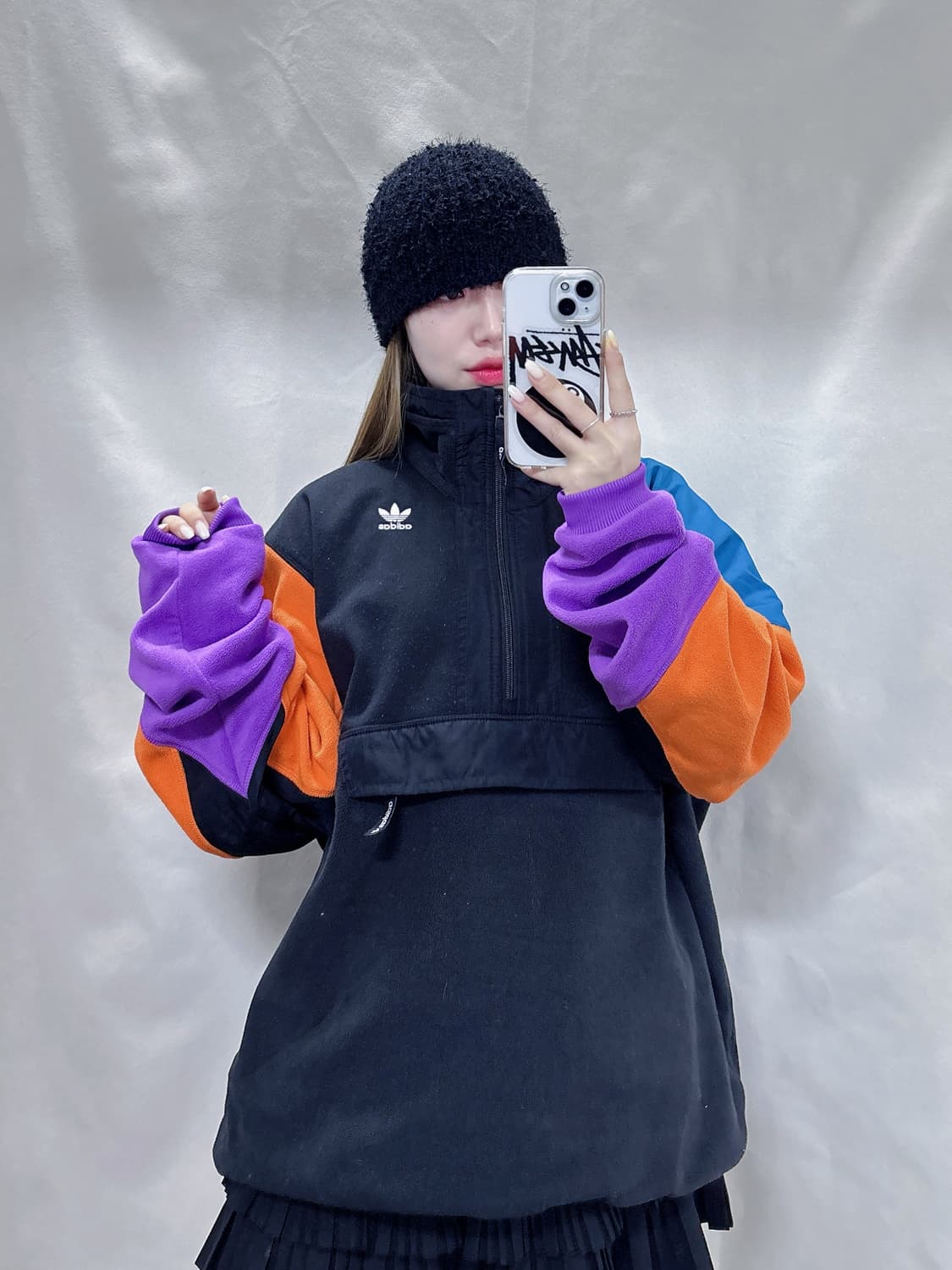 아디다스 빅로고 블랙 플리스 반집업  상품이미지2