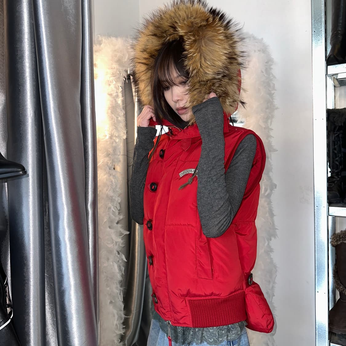 2000s 빈티지 디스퀘이드 퍼 크롭 패딩 베스트 상품이미지10