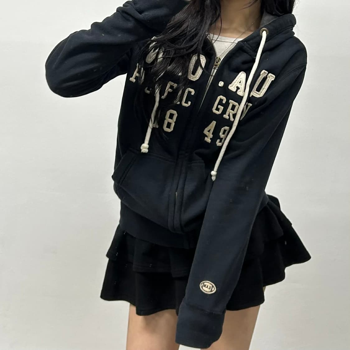 후아유 y2k 블랙 러블리힙 스웻 후드집업 희귀져지(M) 상품이미지1
