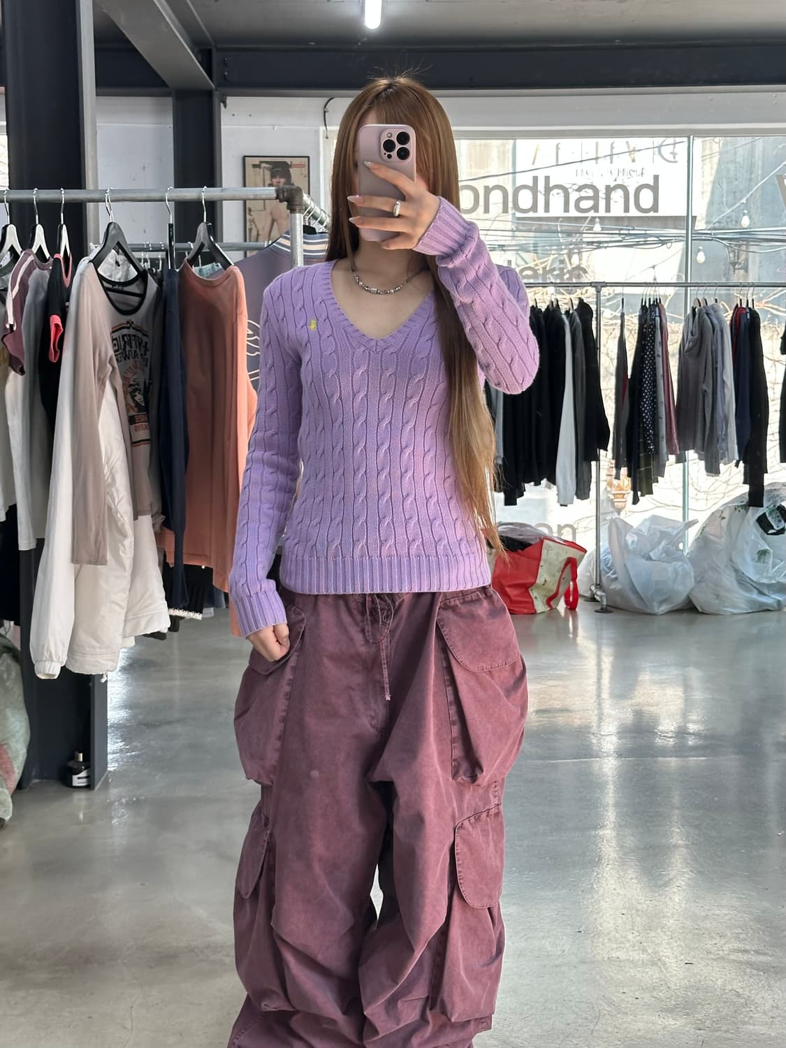 폴로랄프로렌 스포츠 케이블꽈배기 브이넥니트 퍼플 상품이미지3