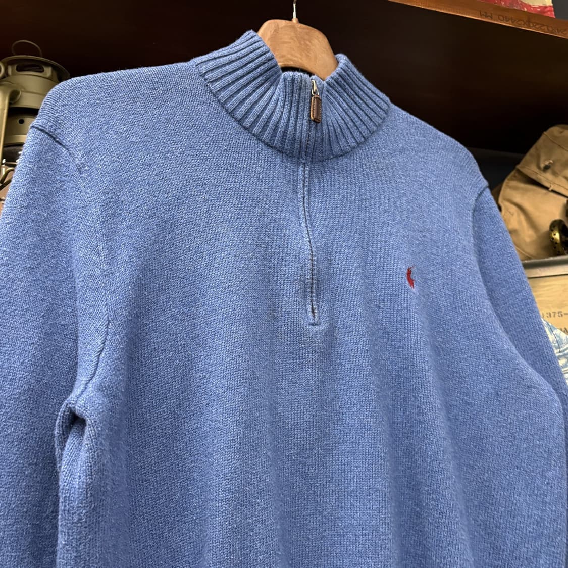 90s 폴로 랄프로렌 더블립 하프집업 코튼 니트 스웨터 블루 N638 상품이미지3