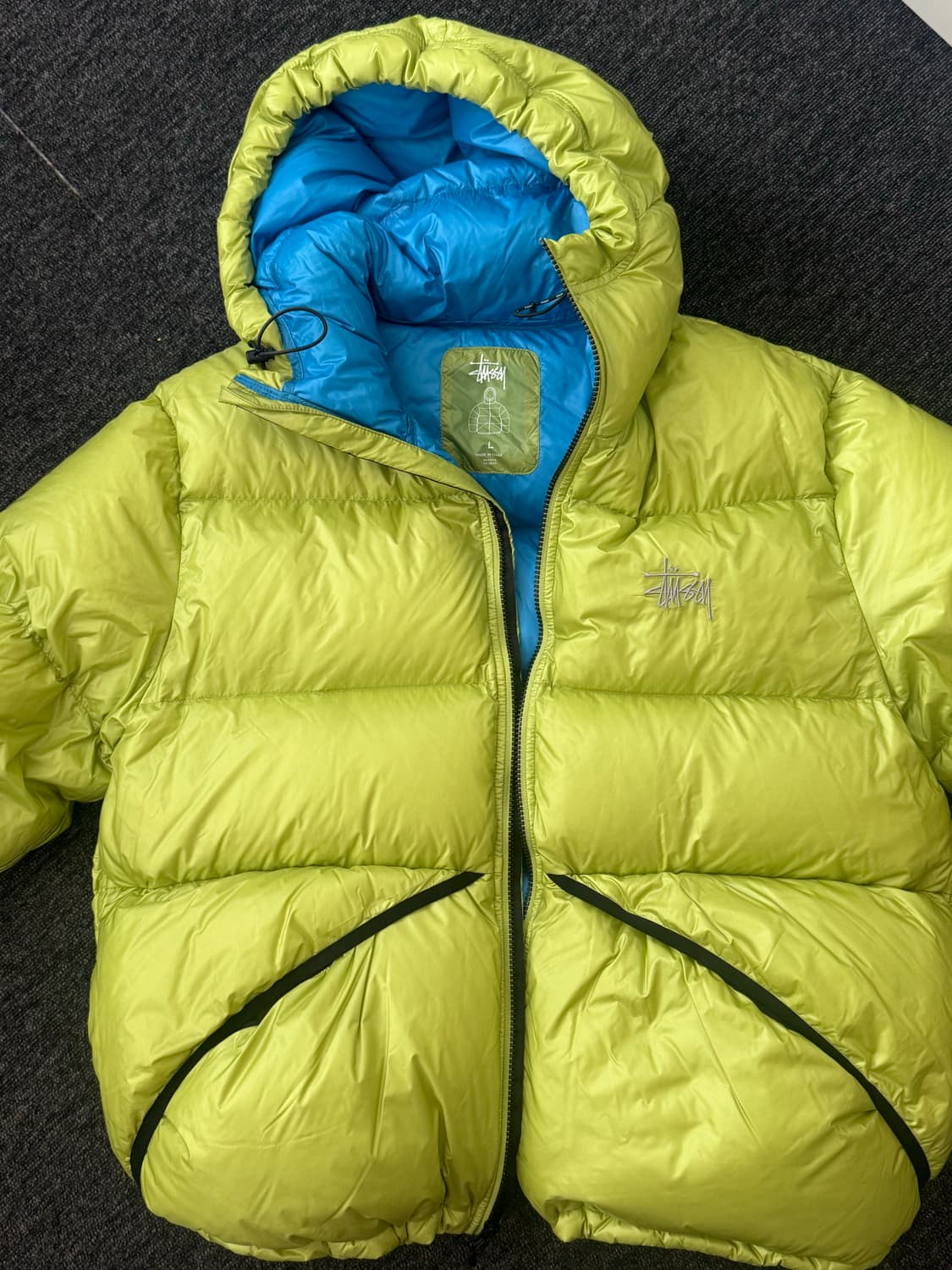[L] 스투시 패딩 다운 파카 마이크로 립스탑 라임 상품이미지1