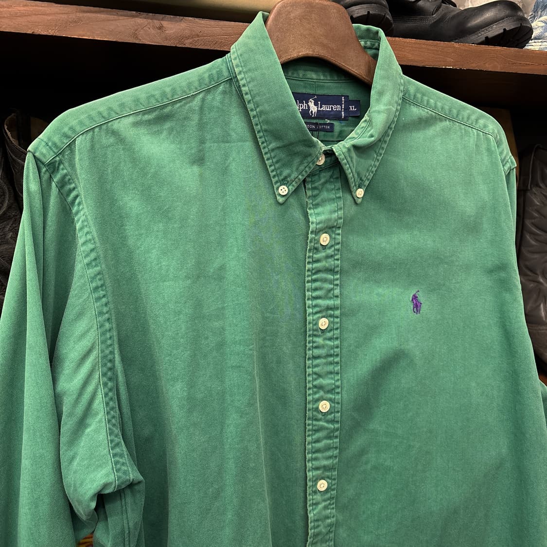 90s 폴로 랄프로렌 워싱그린 버튼다운 셔츠 퍼플포니 N748 상품이미지3