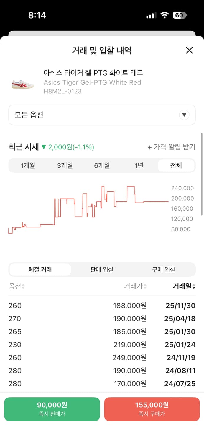 아식스 타이거 젤 PTG 화이트 레드 270 새상품 상품이미지4