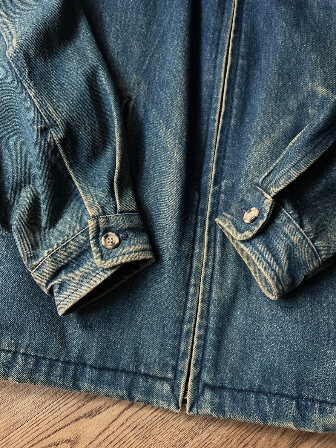 [M]90's KENT USA 쉐르파 라이닝 레더 카라 데님 자켓 상품이미지4