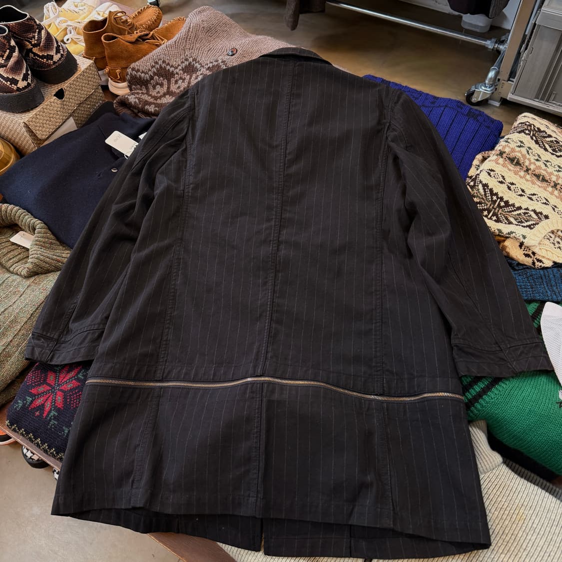 PPFM 지퍼 디테일 스트라이프 패턴 블레이저 중기장 코트 자켓 상품이미지3