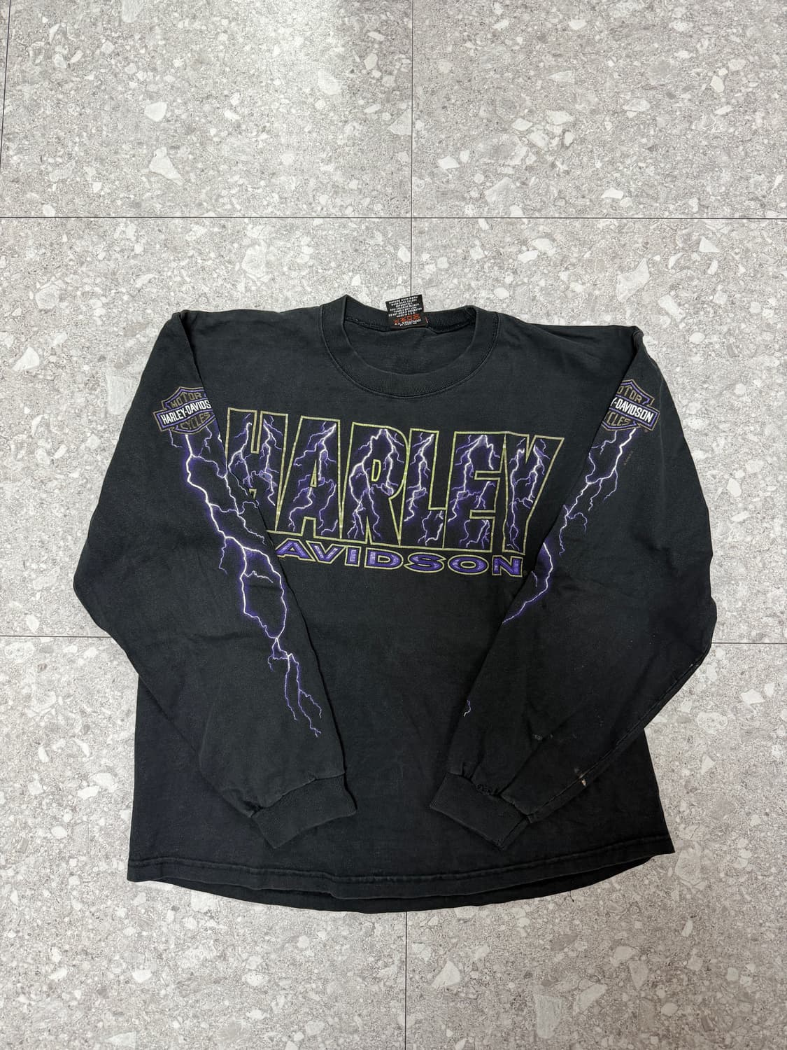 [L] 빈티지 90s 할리데이비슨 라이트닝 롱슬리브 블랙 상품이미지1