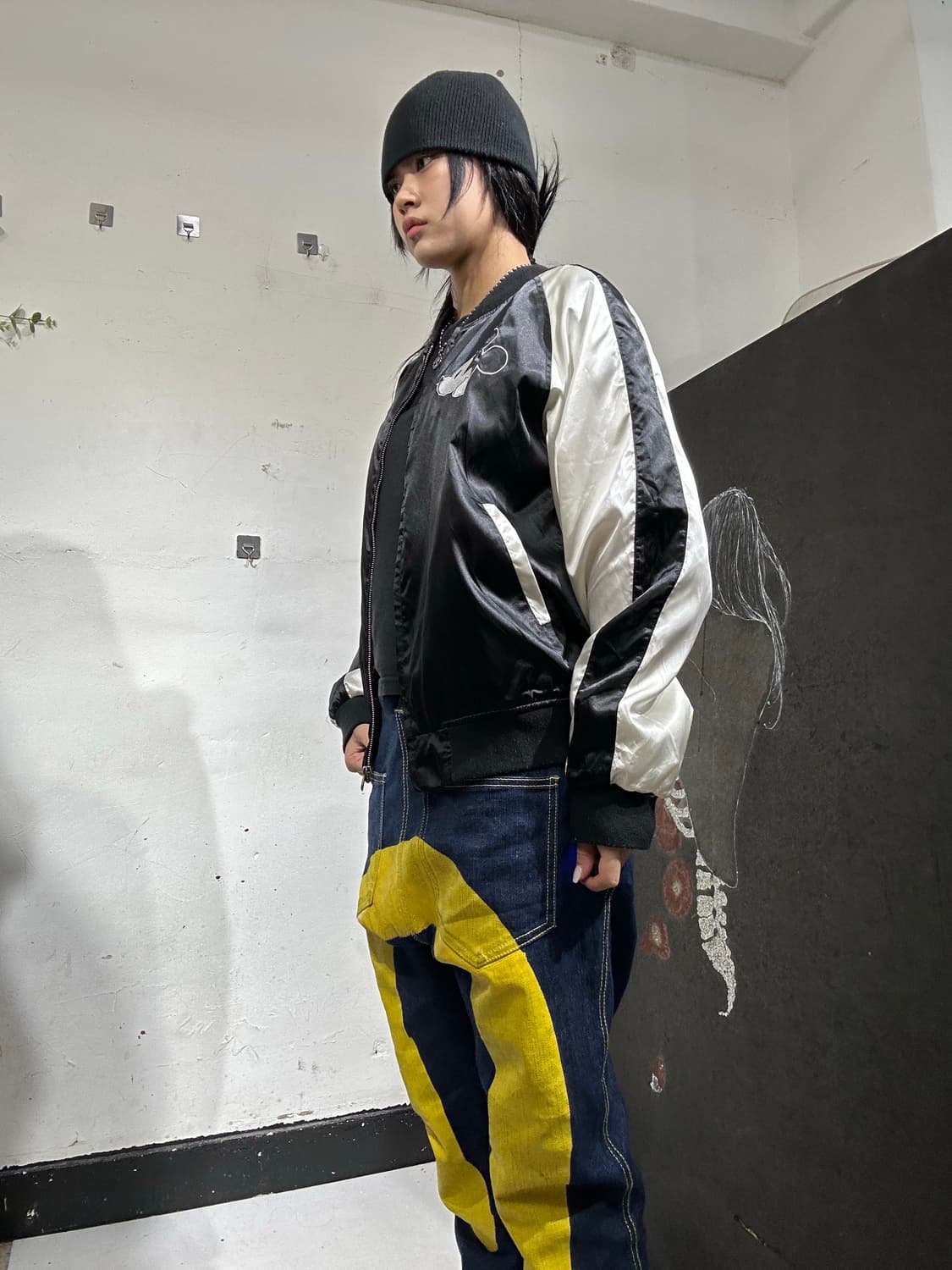 일본빈티지 디즈니 블랙 미키마우스 자수 스카잔 L  상품이미지2