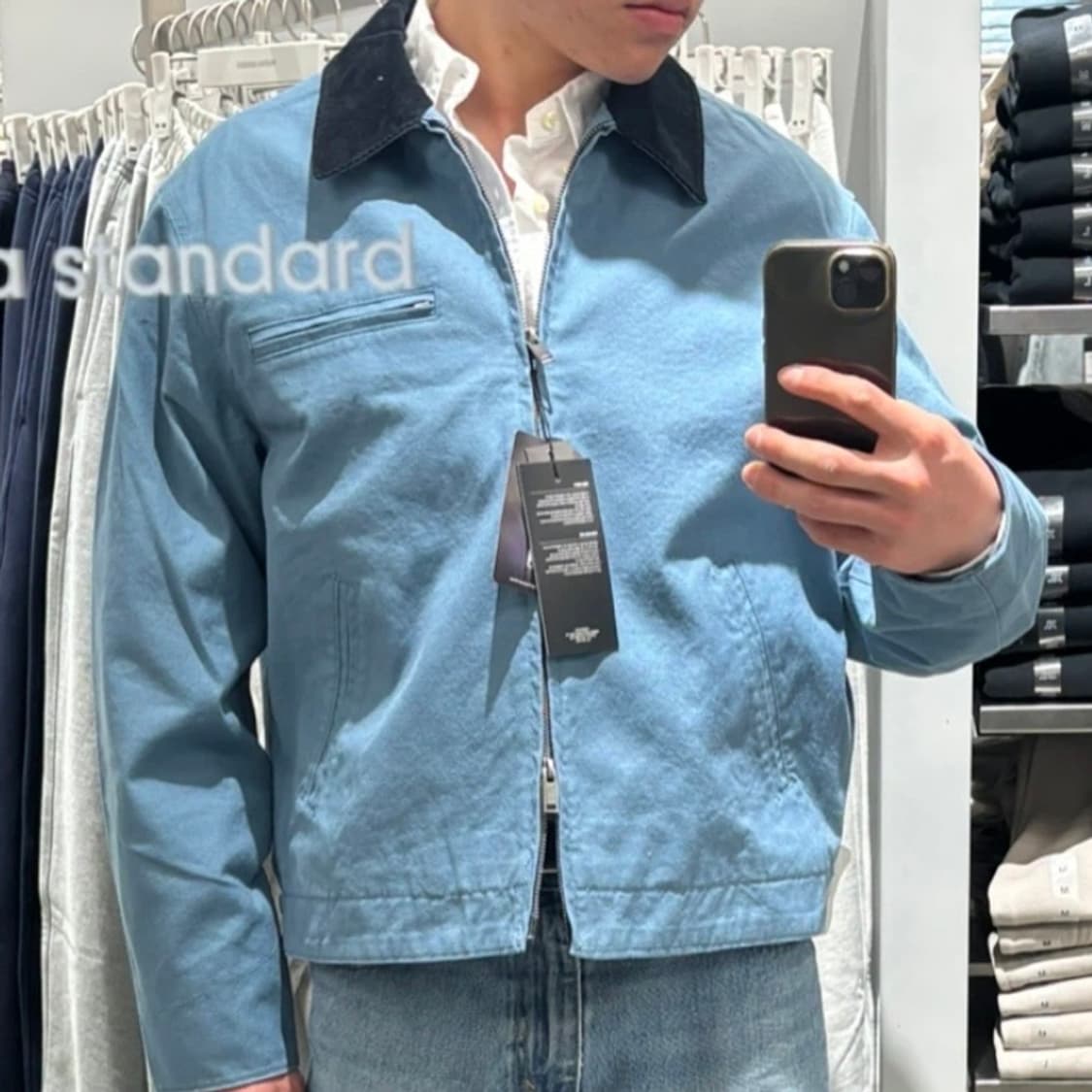 무탠다드 세미크롭 워크자켓 블루 그레이 M사이즈 상품이미지1